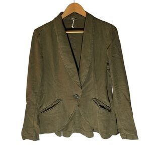 Y1- Linen Small Sm S Free People Olive Green Single-Button Blazer